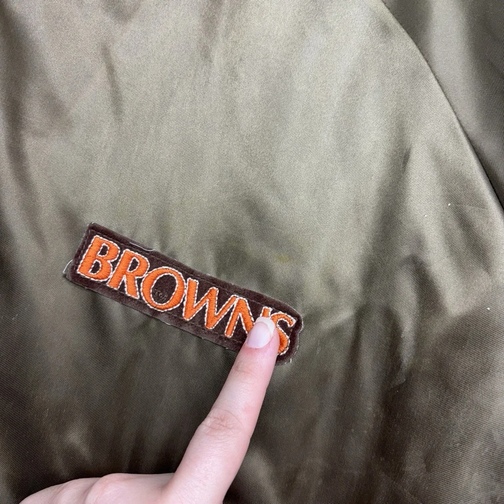 Vintage Cleveland Browns Chalk Line Satin Jacket Mens XL Brown Snap Close 90s